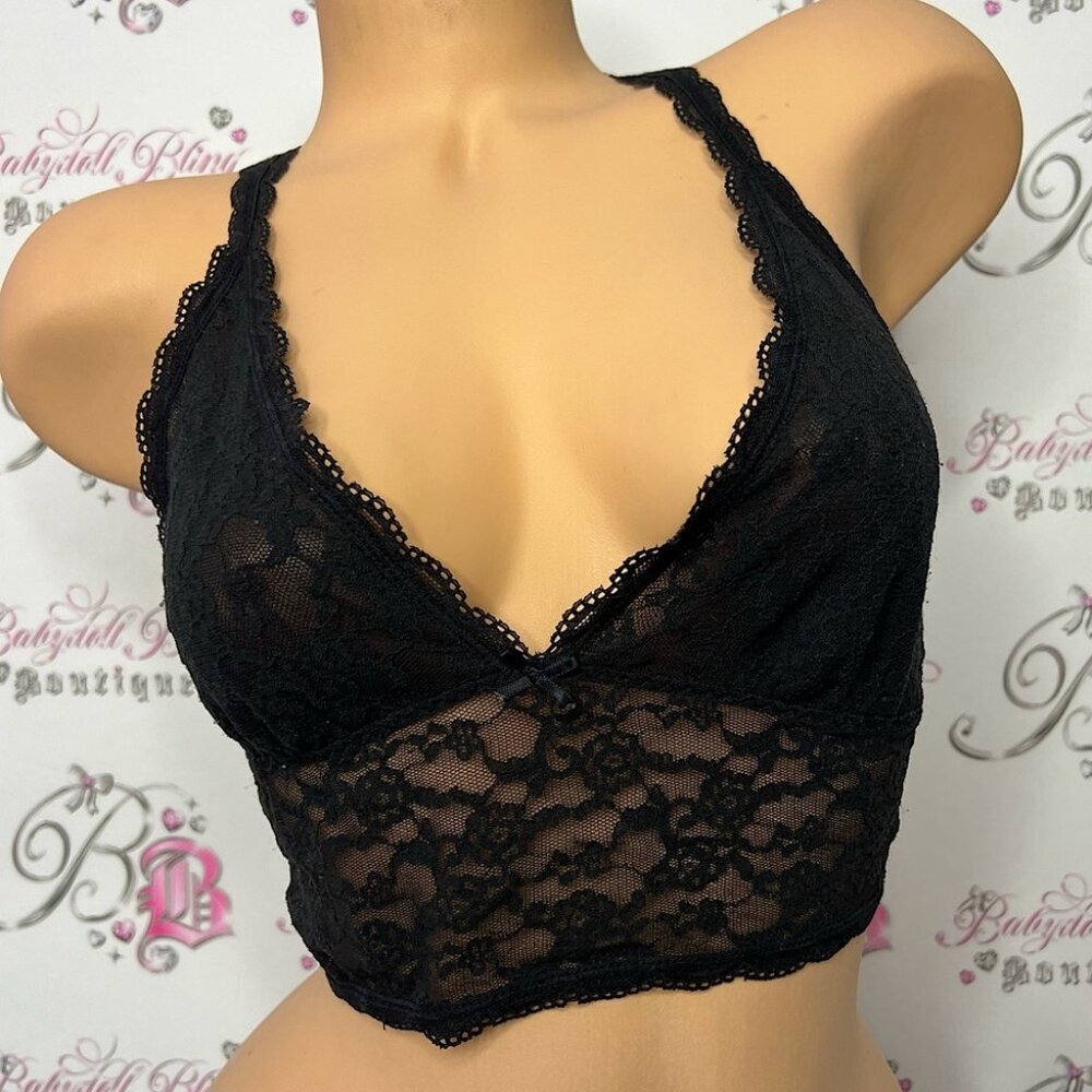 Victoria secret crop top bralette lace black stretchy racerback adjustable